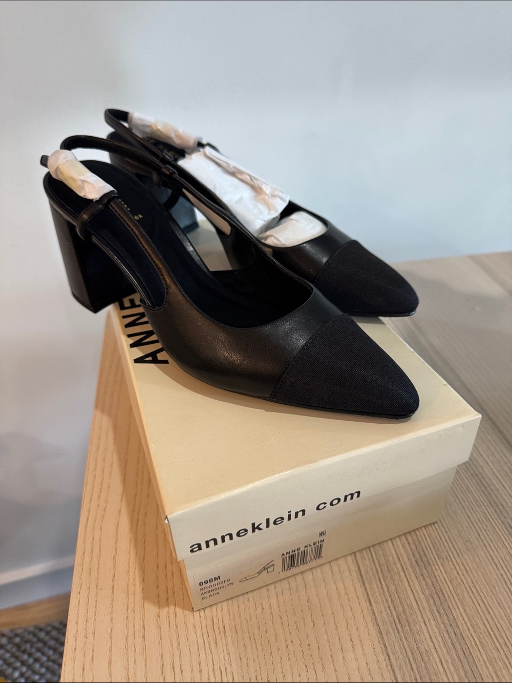 Anne Klein Black Pointed-Toe Slingback Block Heel Pumps
